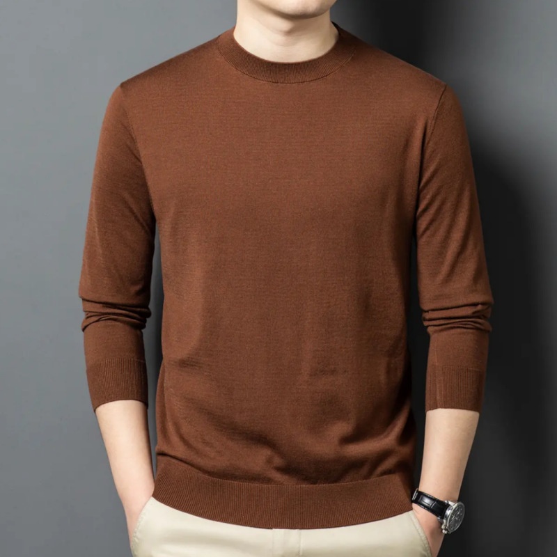 Men's Mock Neck Fine Knit Long Sleeve Pullover