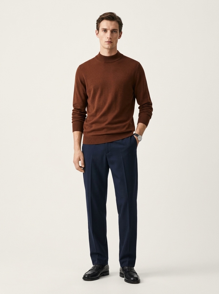 Men's Mock Neck Fine Knit Long Sleeve Pullover