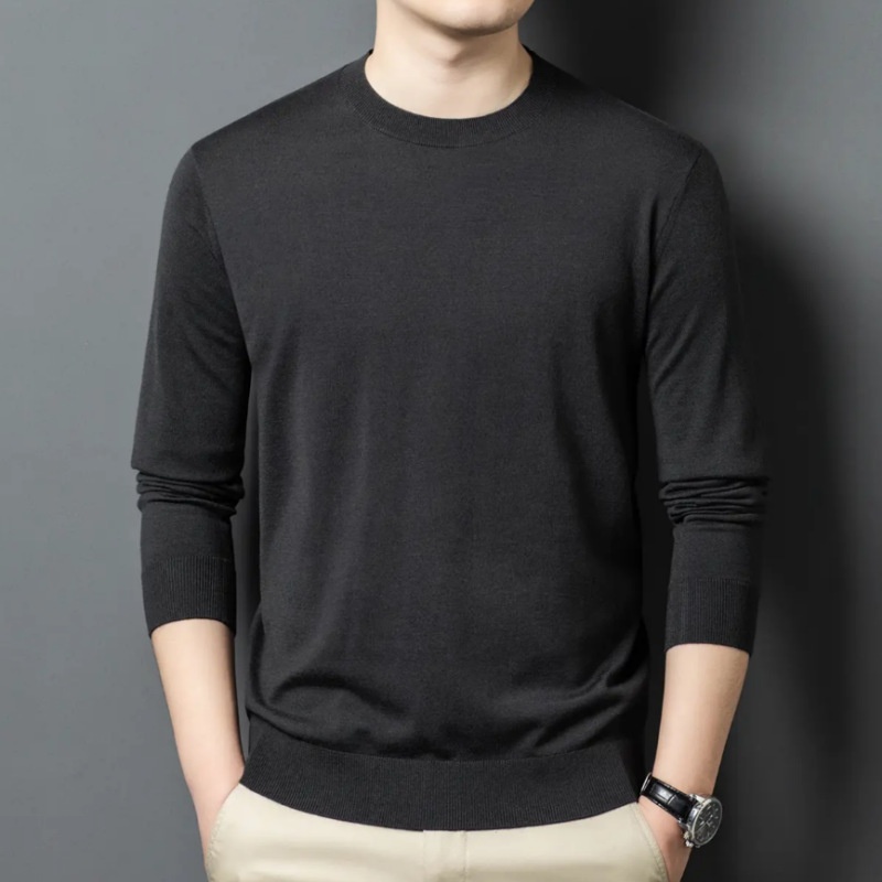 Men's Mock Neck Fine Knit Long Sleeve Pullover