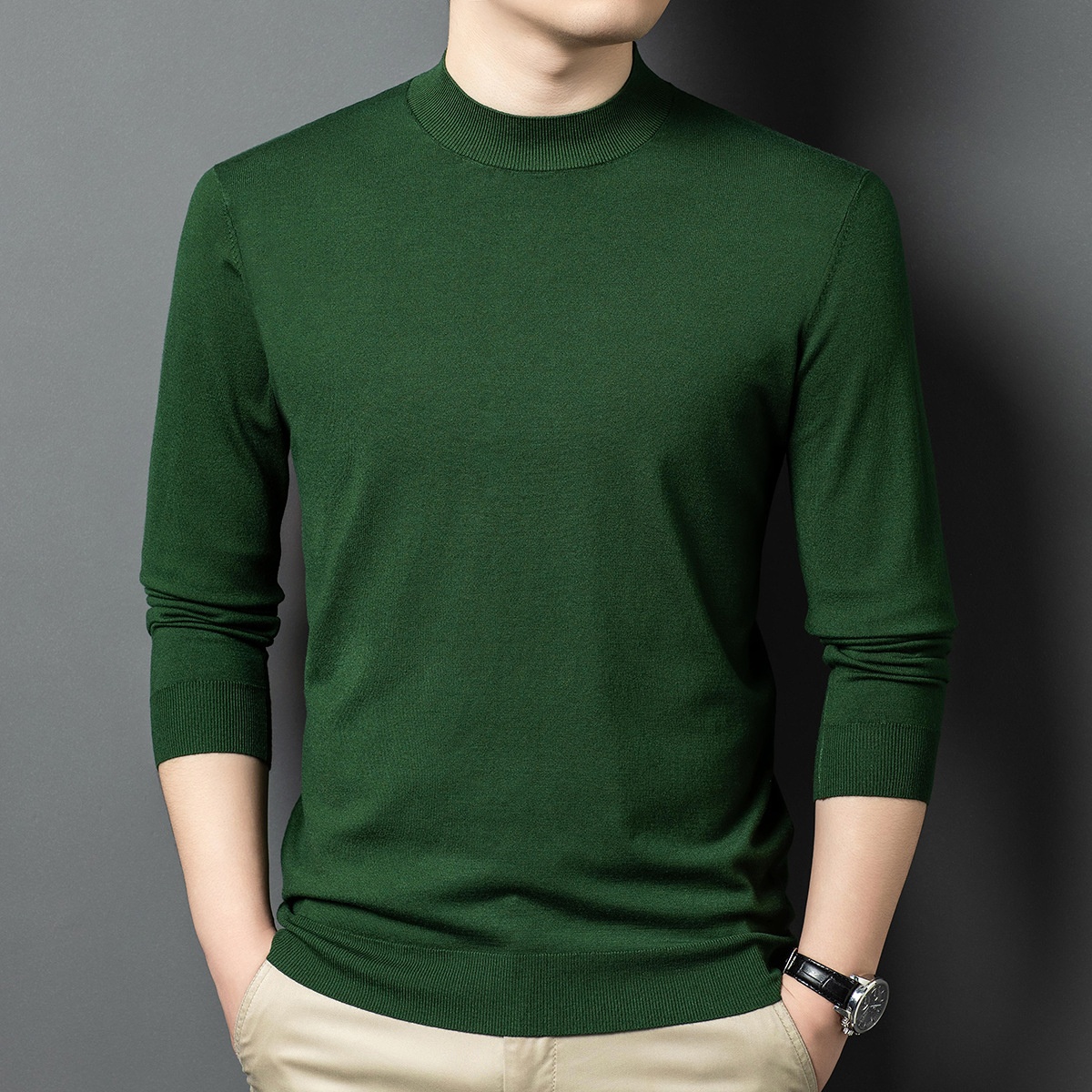 Men's Mock Neck Fine Knit Long Sleeve Pullover
