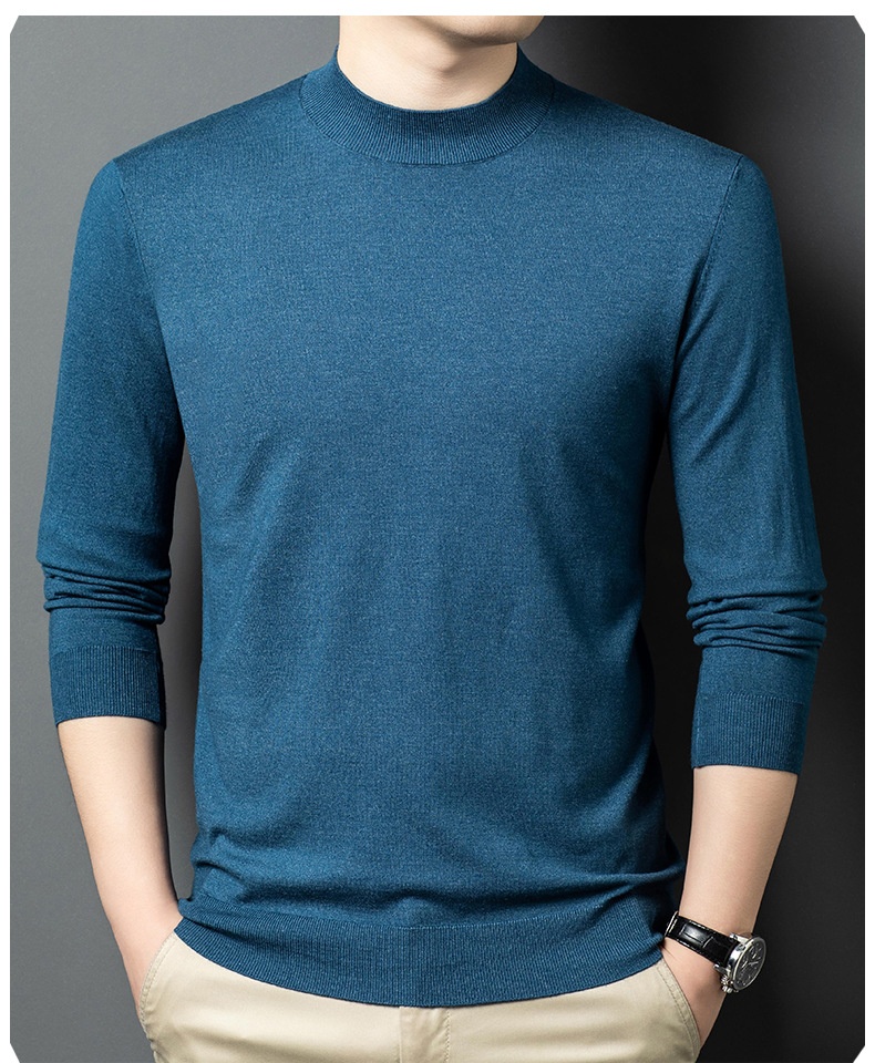Men's Mock Neck Fine Knit Long Sleeve Pullover