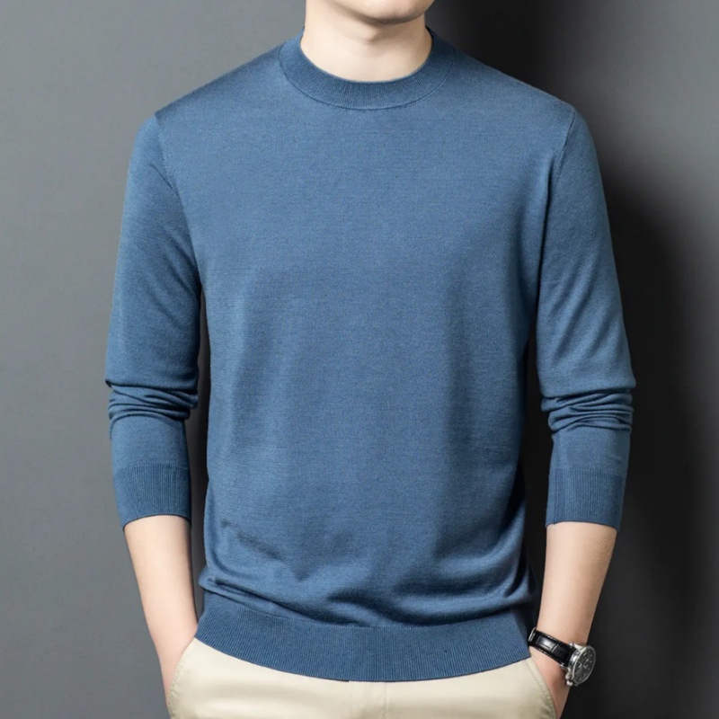 Men's Mock Neck Fine Knit Long Sleeve Pullover