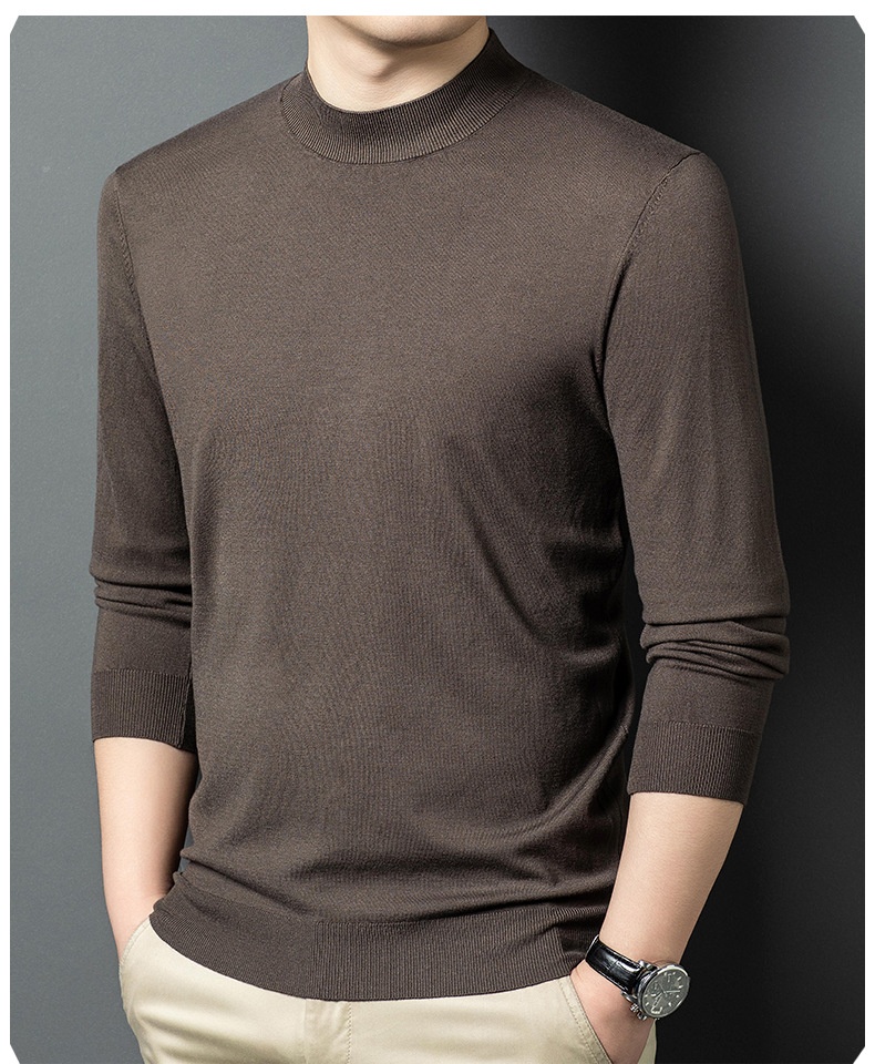 Men's Mock Neck Fine Knit Long Sleeve Pullover