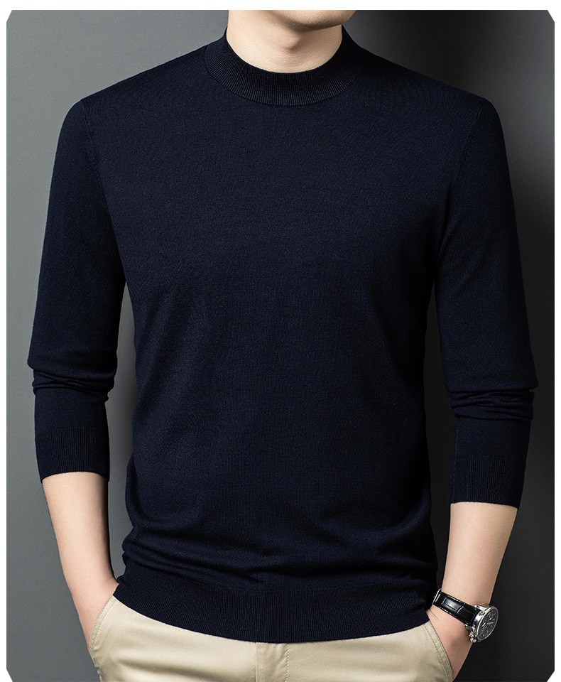 Men's Mock Neck Fine Knit Long Sleeve Pullover