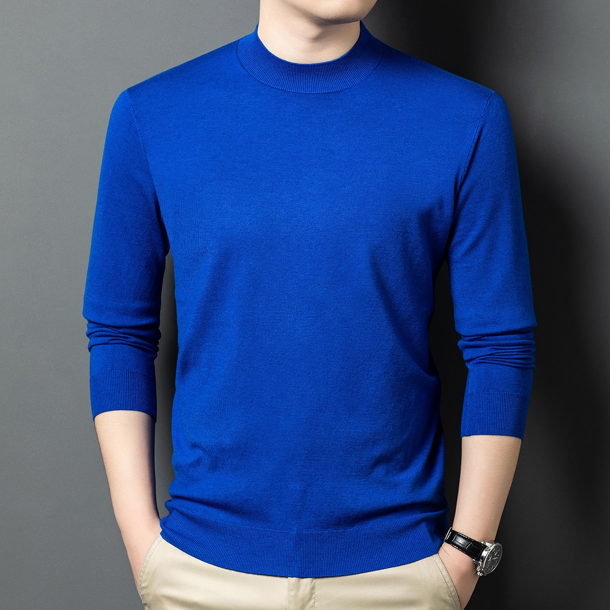 Men's Mock Neck Fine Knit Long Sleeve Pullover