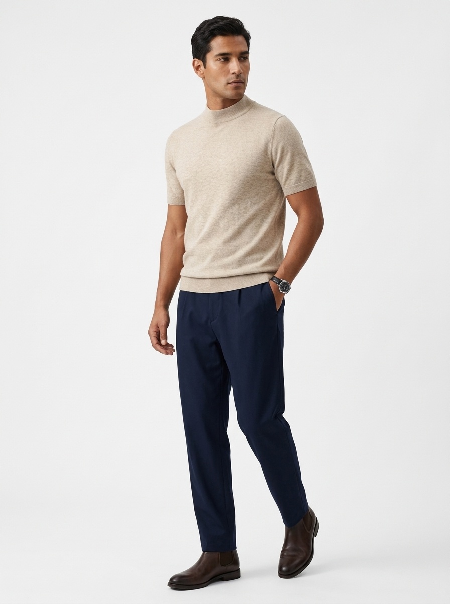 Men's Mock Neck Short Sleeve Knit Sweater