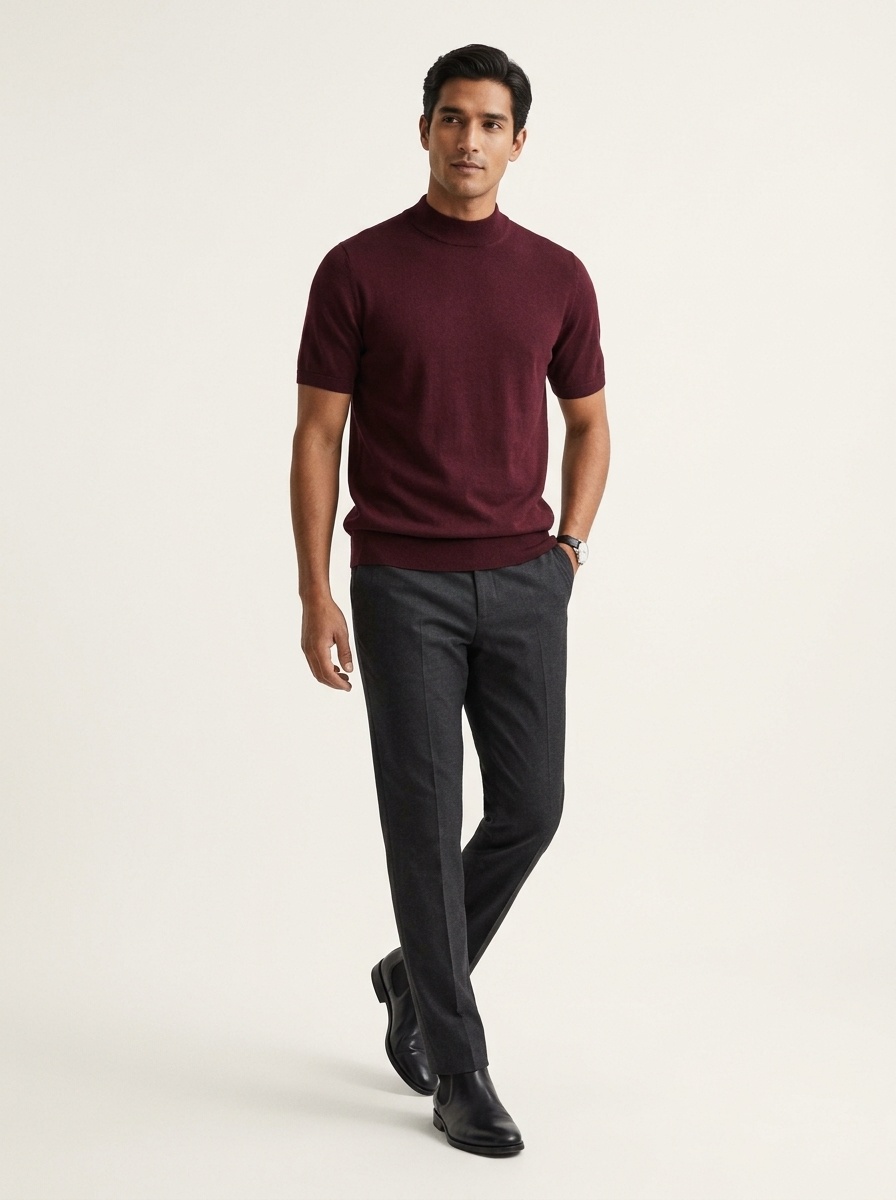 Men's Mock Neck Short Sleeve Knit Sweater