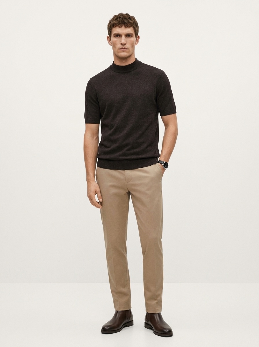 Men's Mock Neck Short Sleeve Knit Sweater