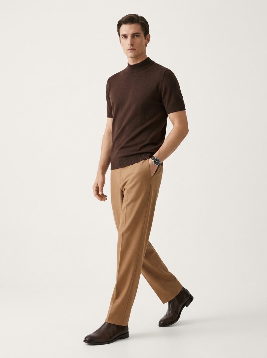 Men's Mock Neck Short Sleeve Knit Sweater