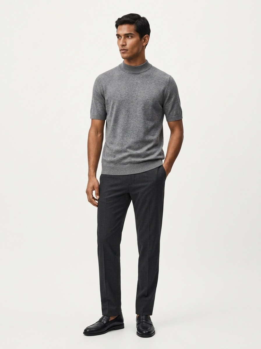 Men's Mock Neck Short Sleeve Knit Sweater