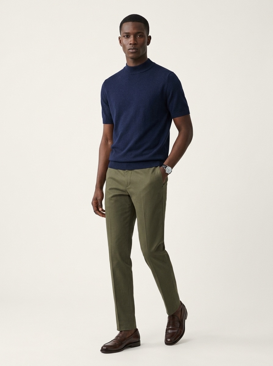 Men's Mock Neck Short Sleeve Knit Sweater