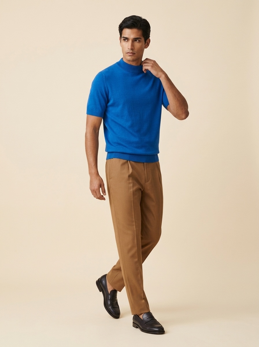 Men's Mock Neck Short Sleeve Knit Sweater