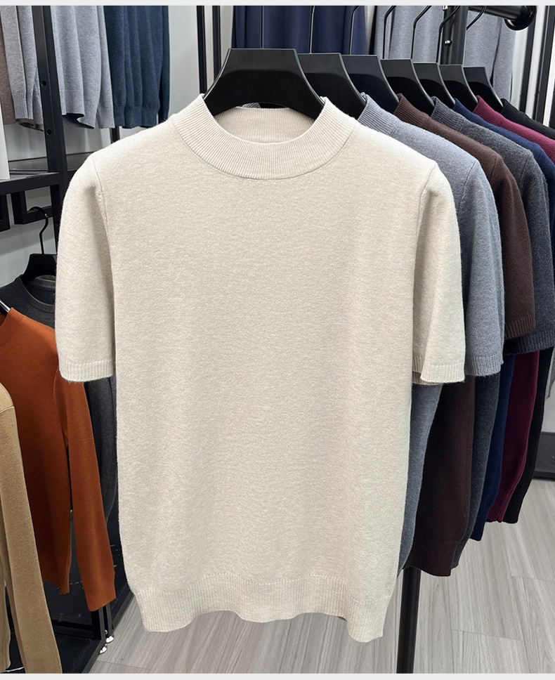 Men's Mock Neck Short Sleeve Knit Sweater T-Shirt