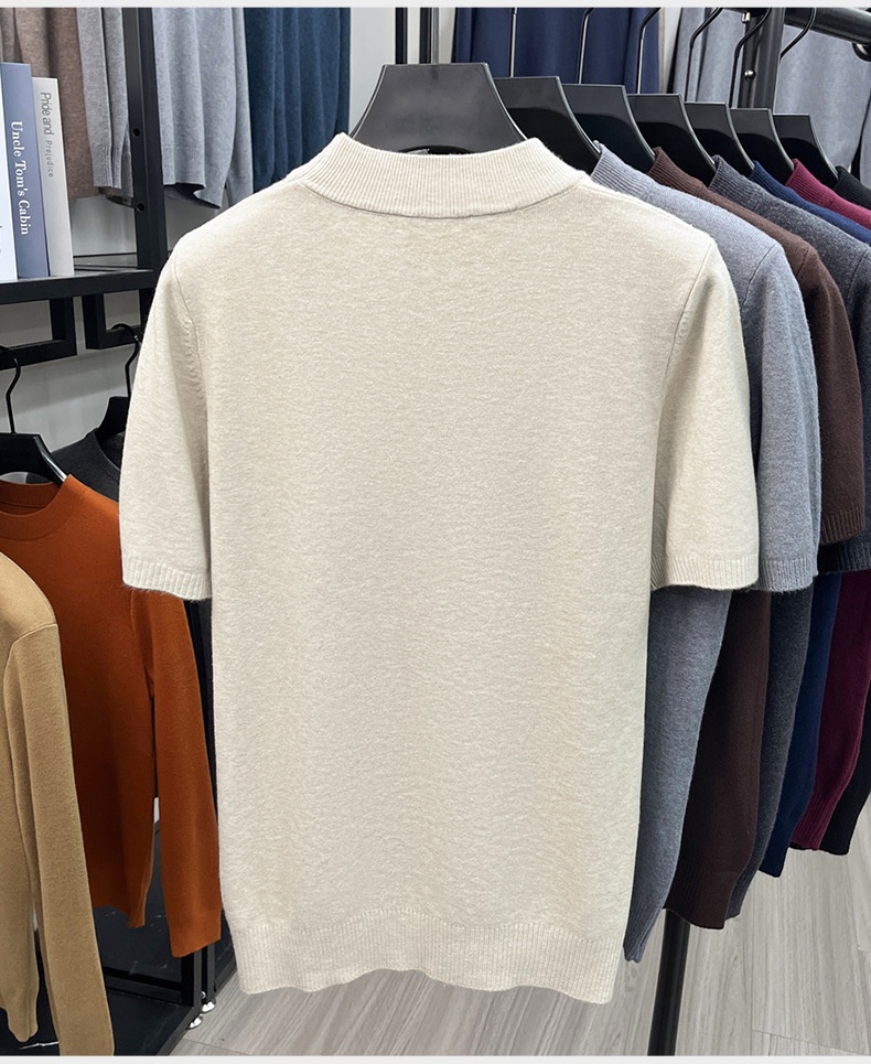 Men's Mock Neck Short Sleeve Knit Sweater T-Shirt