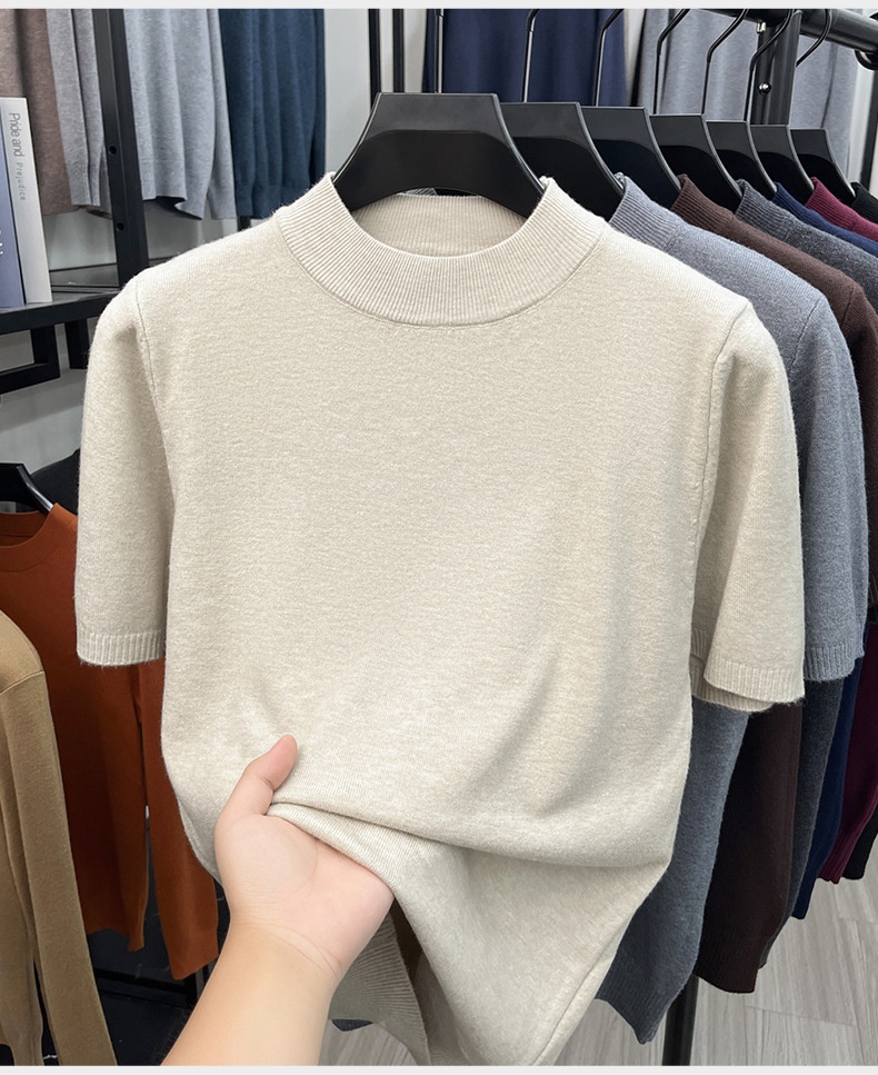 Men's Mock Neck Short Sleeve Knit Sweater T-Shirt