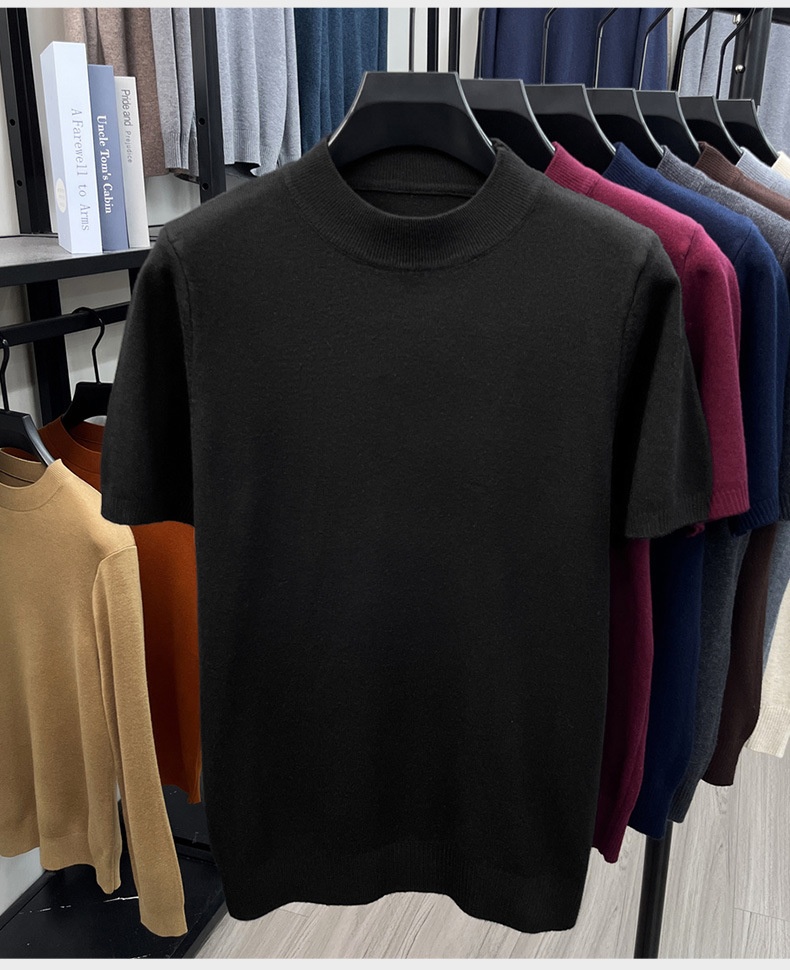 Men's Mock Neck Short Sleeve Knit Sweater T-Shirt