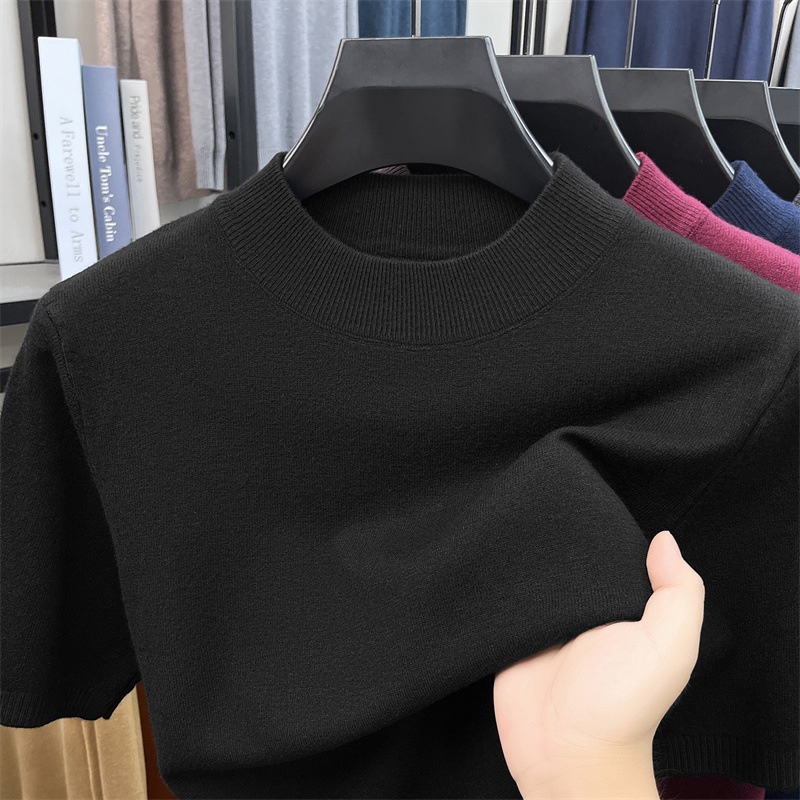 Men's Mock Neck Short Sleeve Knit Sweater T-Shirt