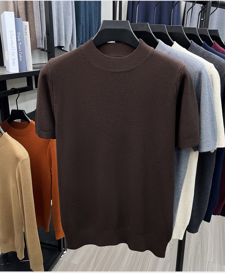 Men's Mock Neck Short Sleeve Knit Sweater T-Shirt
