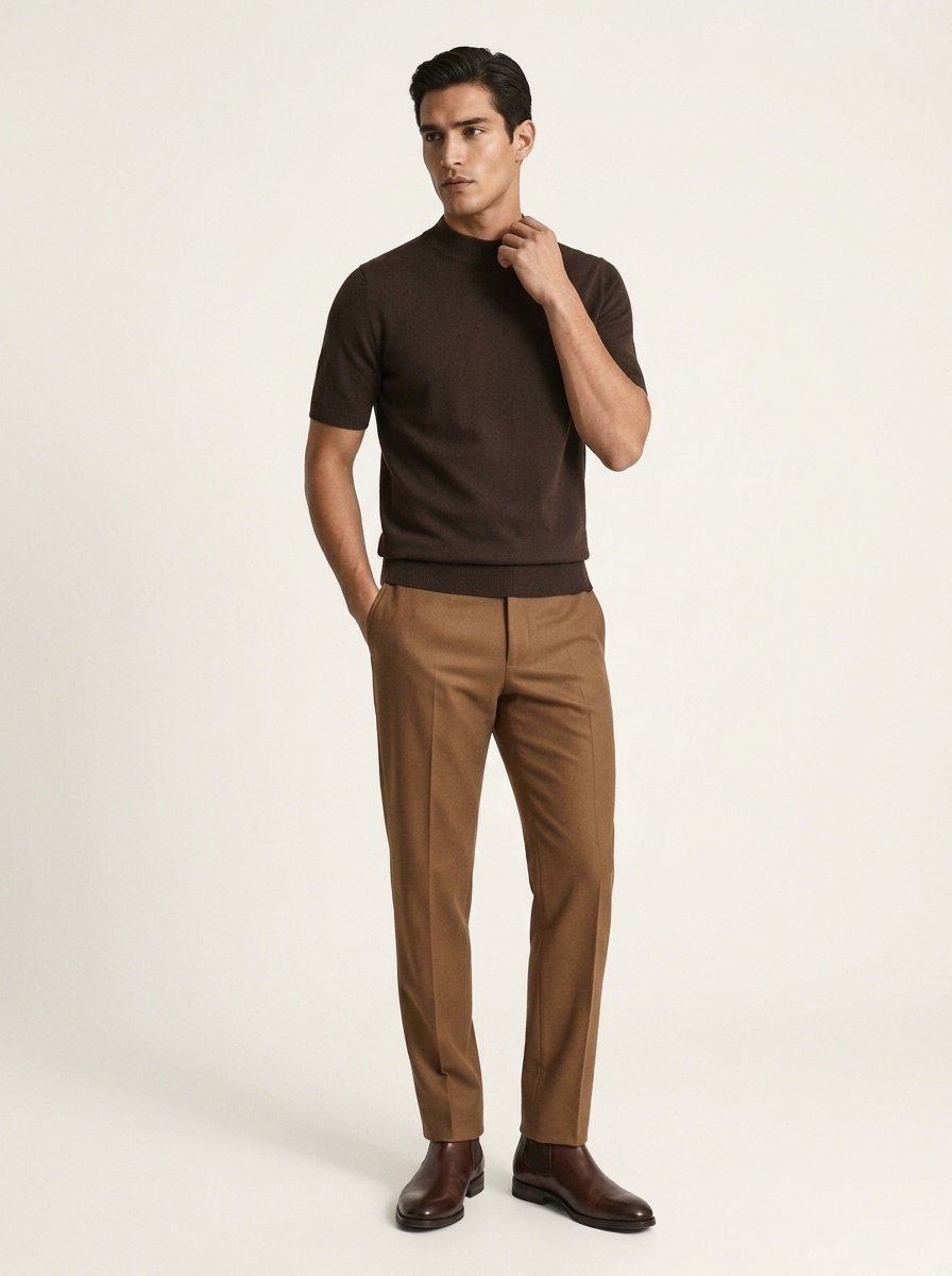 Men's Mock Neck Short Sleeve Knit Sweater T-Shirt
