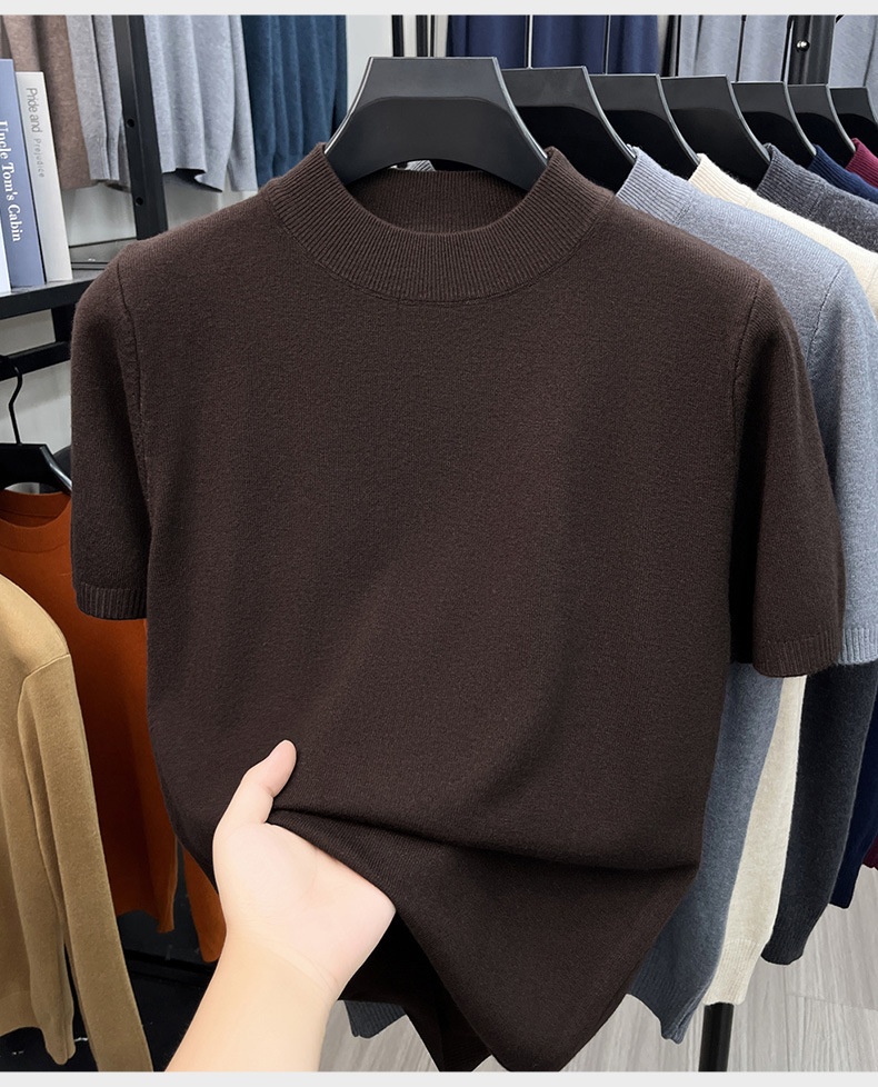 Men's Mock Neck Short Sleeve Knit Sweater T-Shirt