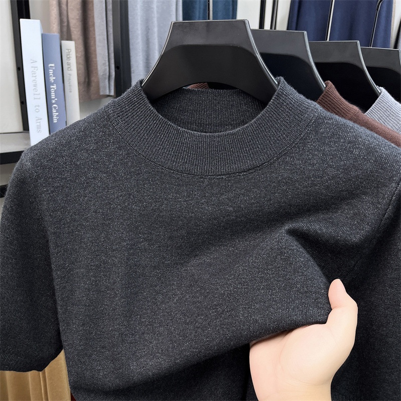 Men's Mock Neck Short Sleeve Knit Sweater T-Shirt