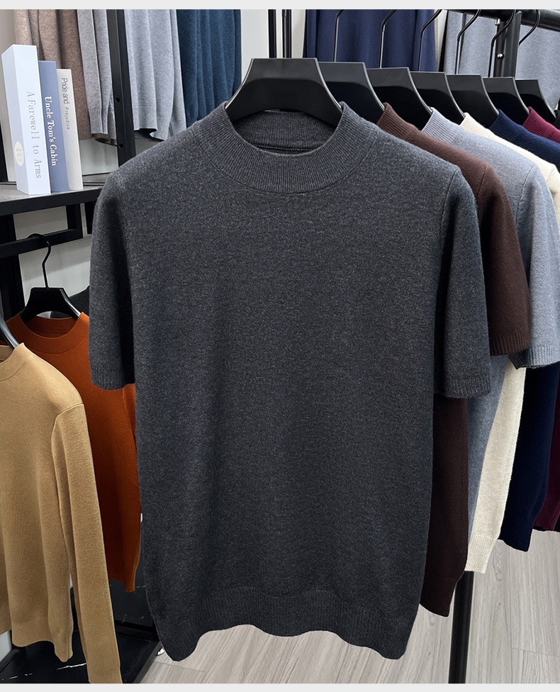 Men's Mock Neck Short Sleeve Knit Sweater T-Shirt