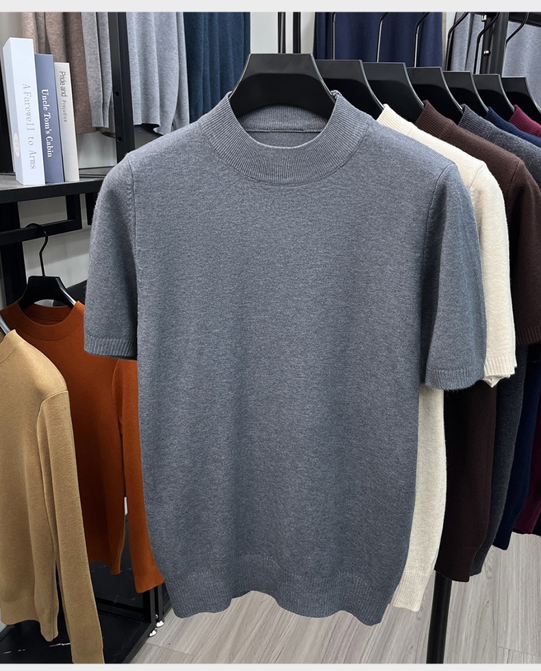 Men's Mock Neck Short Sleeve Knit Sweater T-Shirt