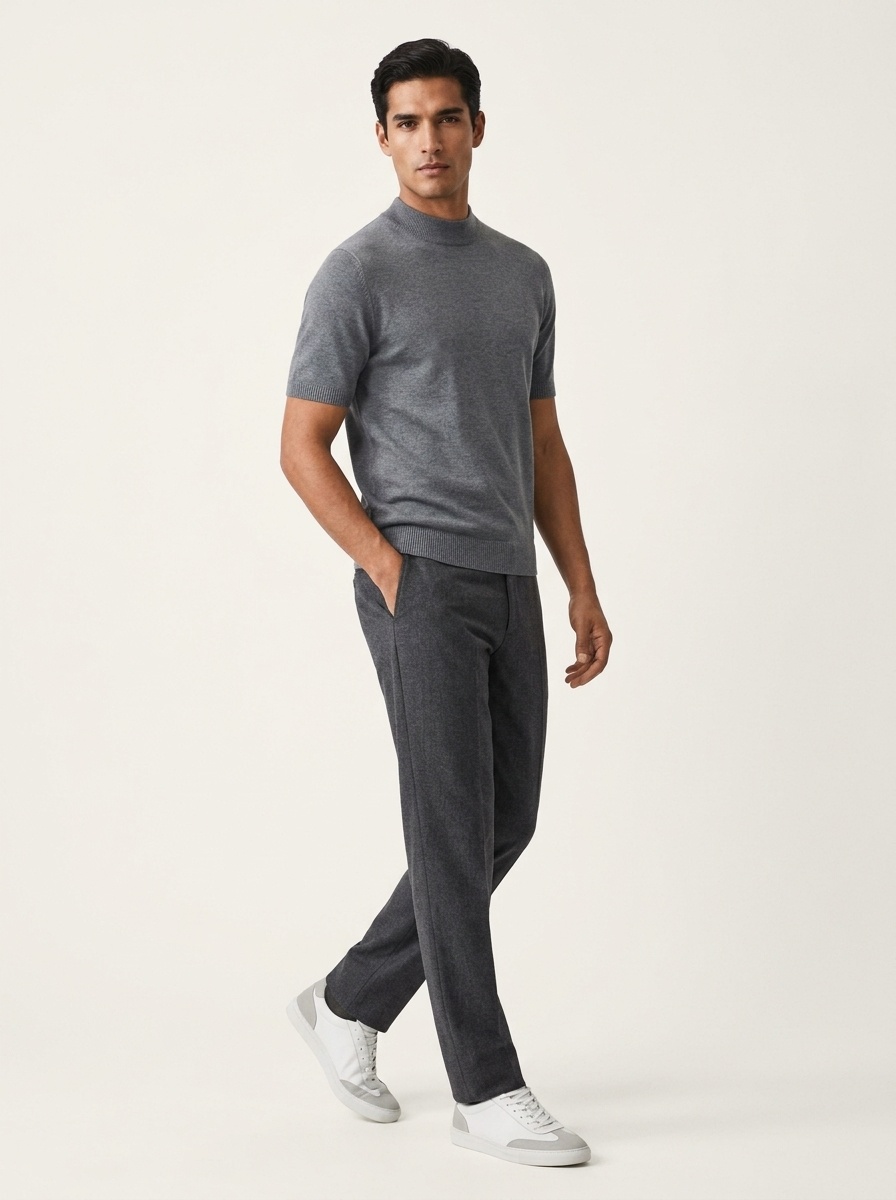 Men's Mock Neck Short Sleeve Knit Sweater T-Shirt