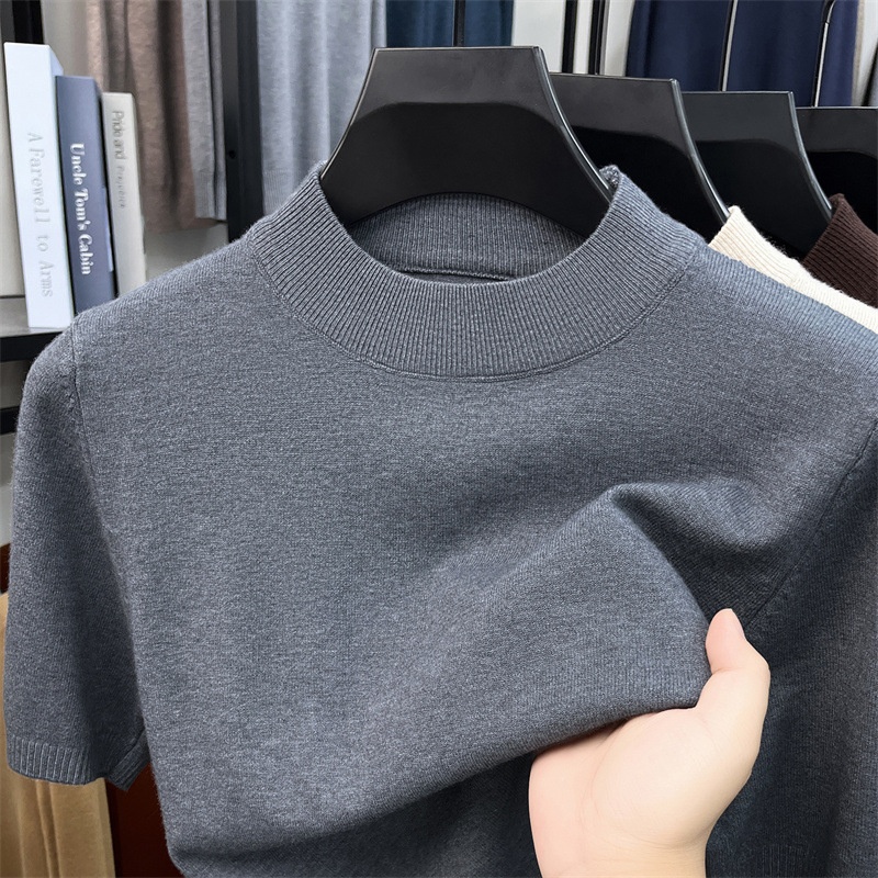Men's Mock Neck Short Sleeve Knit Sweater T-Shirt
