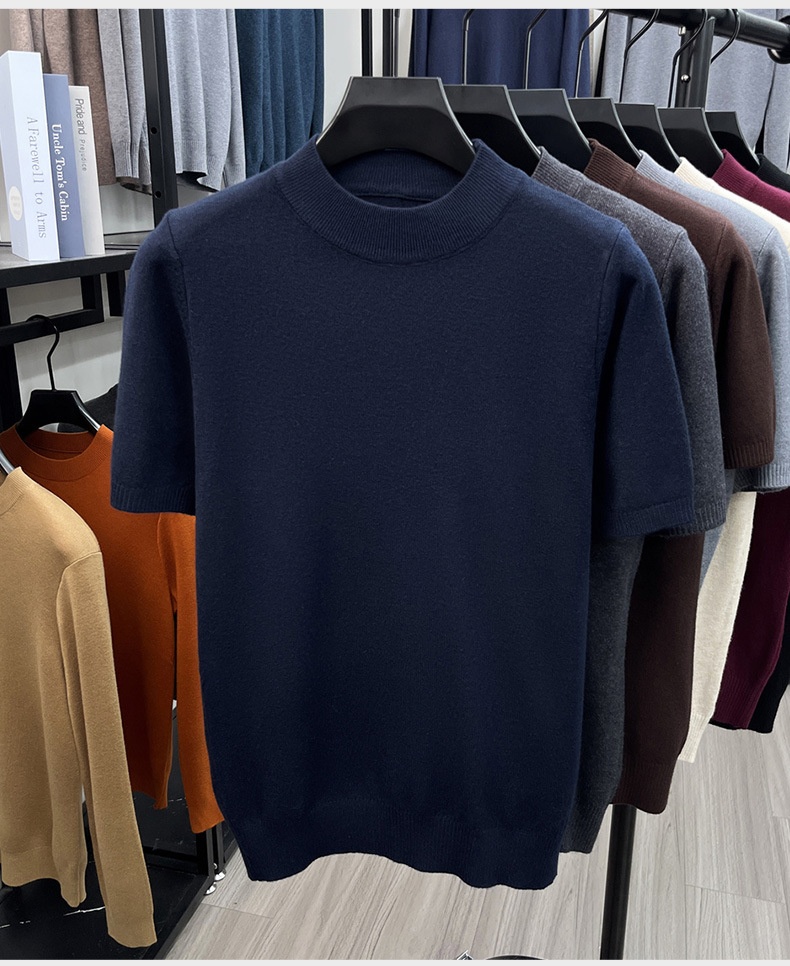 Men's Mock Neck Short Sleeve Knit Sweater T-Shirt