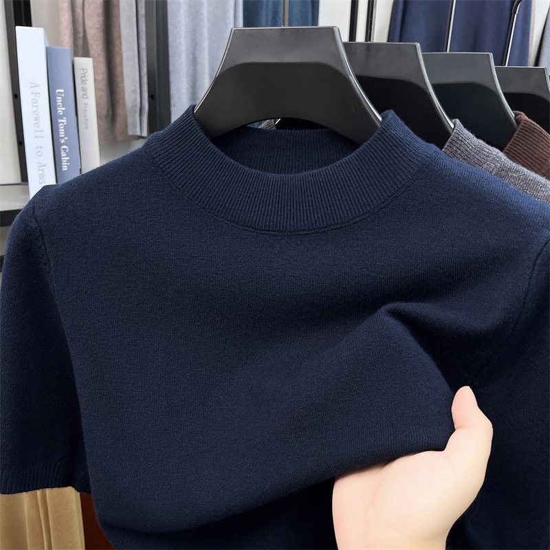 Men's Mock Neck Short Sleeve Knit Sweater T-Shirt
