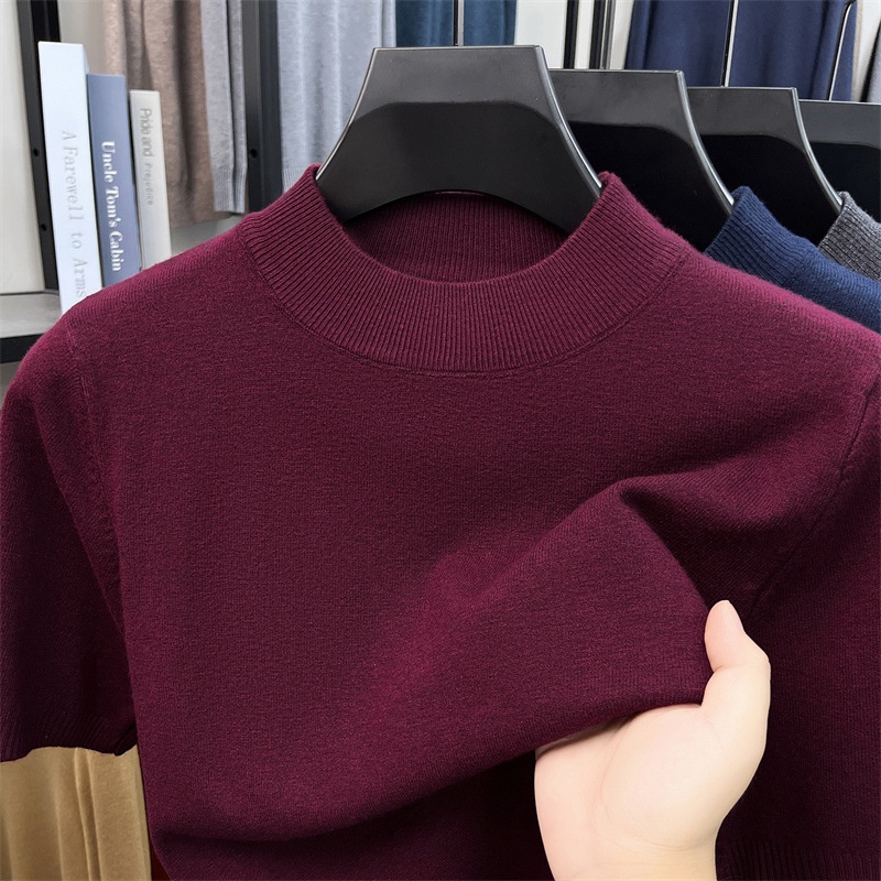 Men's Mock Neck Short Sleeve Knit Sweater T-Shirt