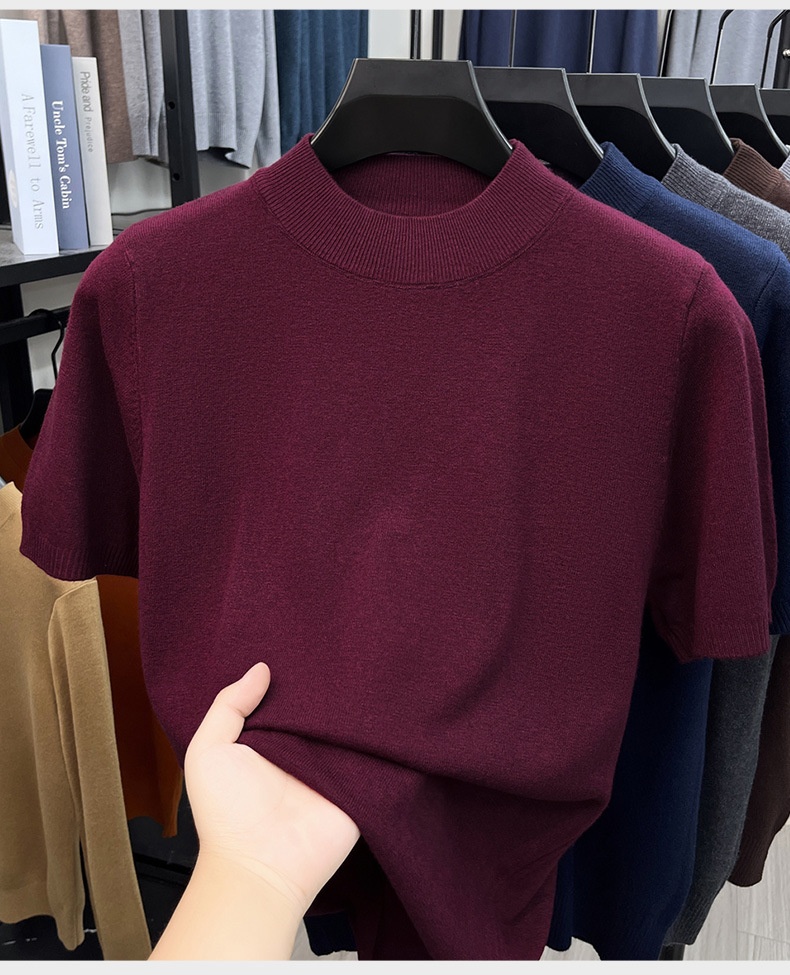 Men's Mock Neck Short Sleeve Knit Sweater T-Shirt