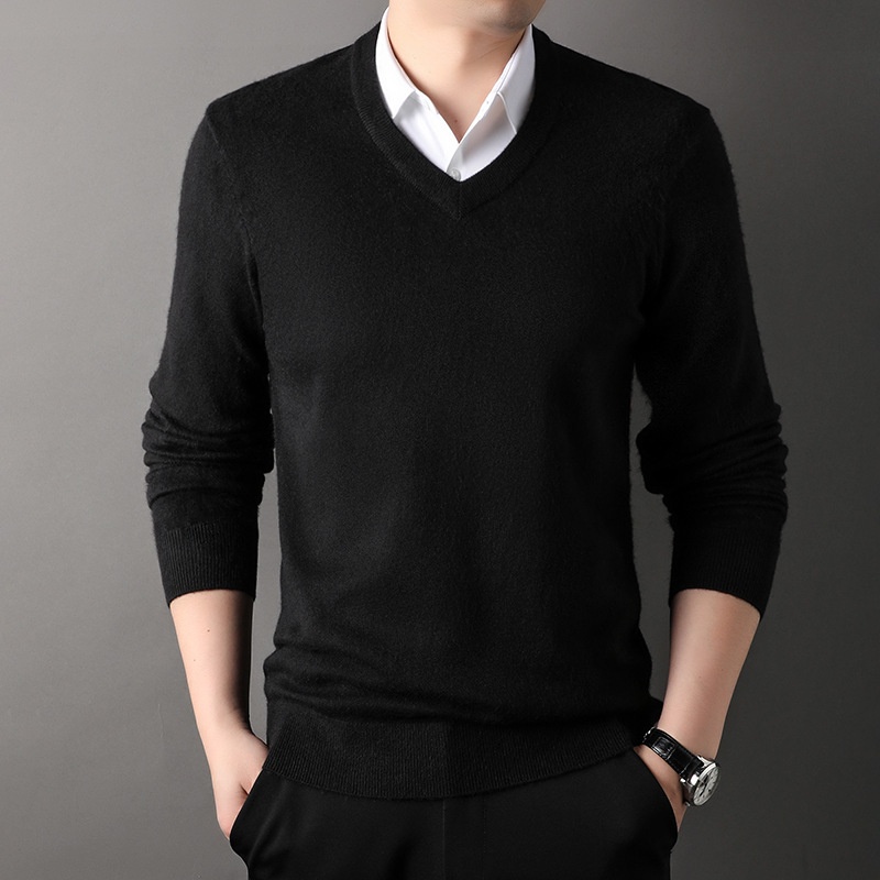 Men's V-Neck Knit Sweater Long Sleeve Pullover
