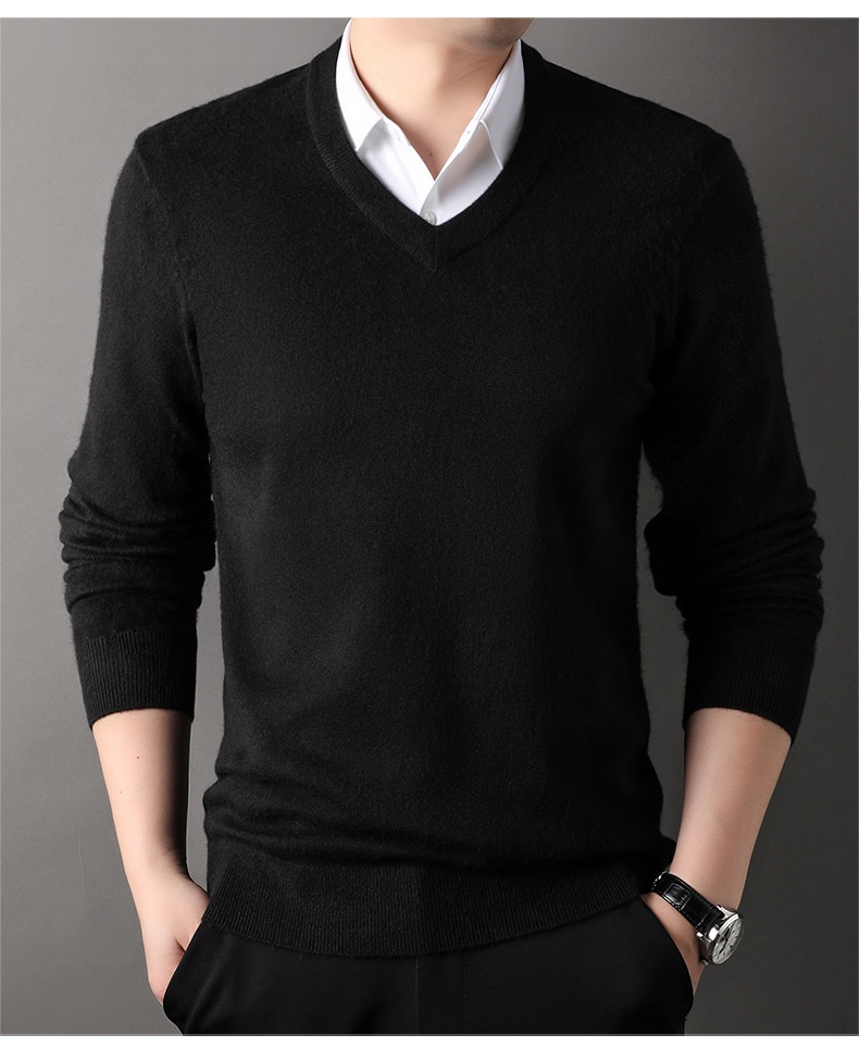 Men's V-Neck Knit Sweater Long Sleeve Pullover