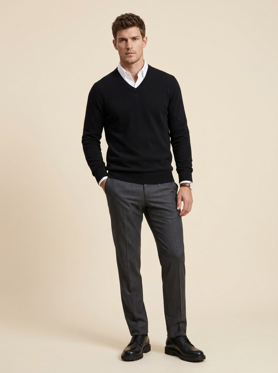 Men's V-Neck Knit Sweater Long Sleeve Pullover