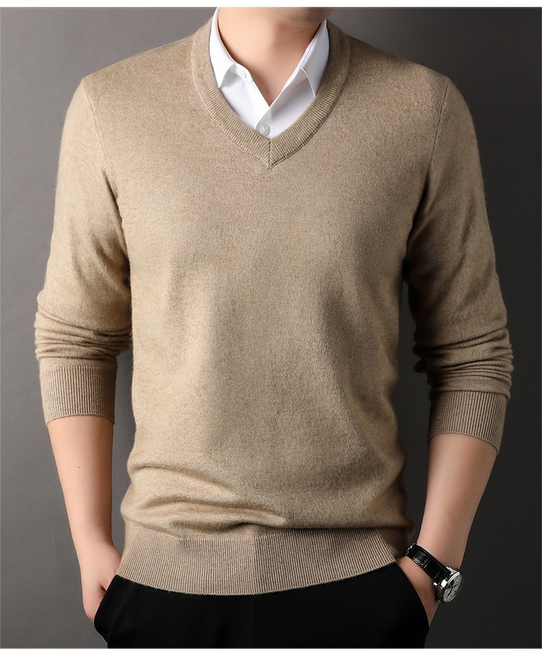 Men's V-Neck Knit Sweater Long Sleeve Pullover