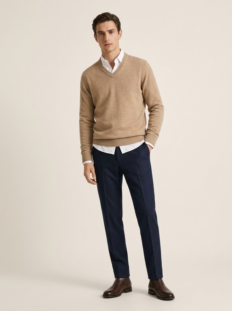 Men's V-Neck Knit Sweater Long Sleeve Pullover