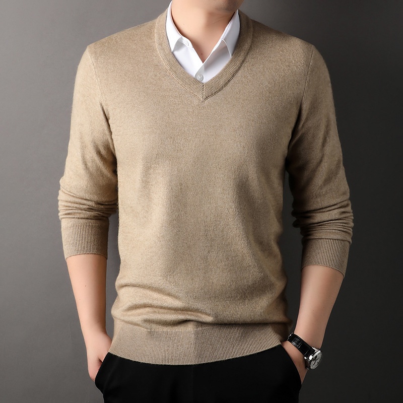 Men's V-Neck Knit Sweater Long Sleeve Pullover