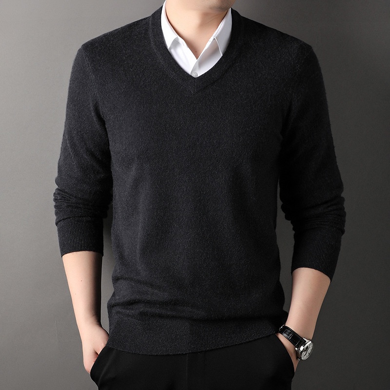 Men's V-Neck Knit Sweater Long Sleeve Pullover