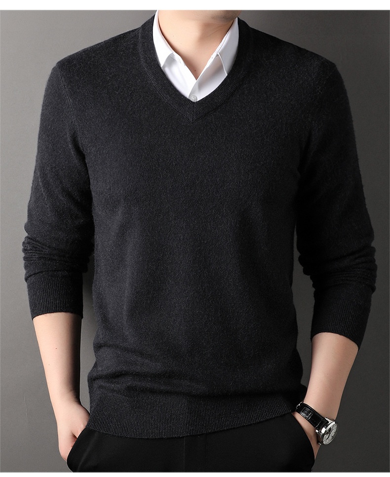 Men's V-Neck Knit Sweater Long Sleeve Pullover