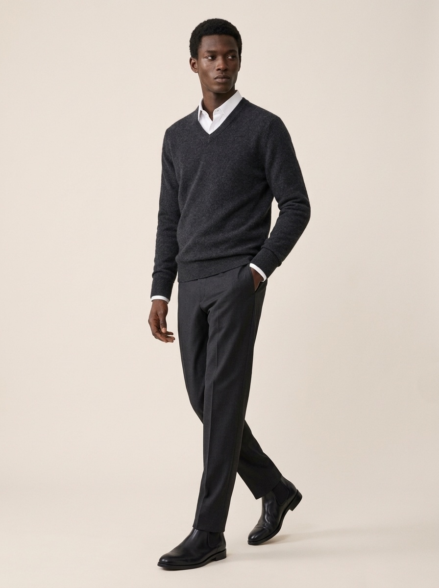 Men's V-Neck Knit Sweater Long Sleeve Pullover