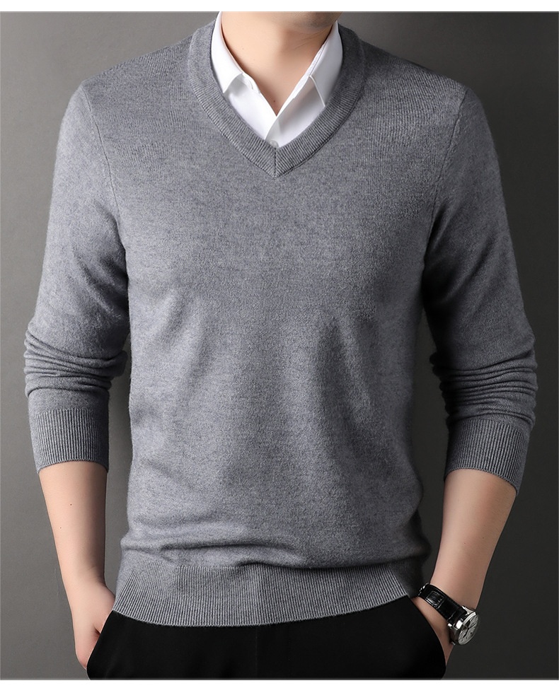 Men's V-Neck Knit Sweater Long Sleeve Pullover