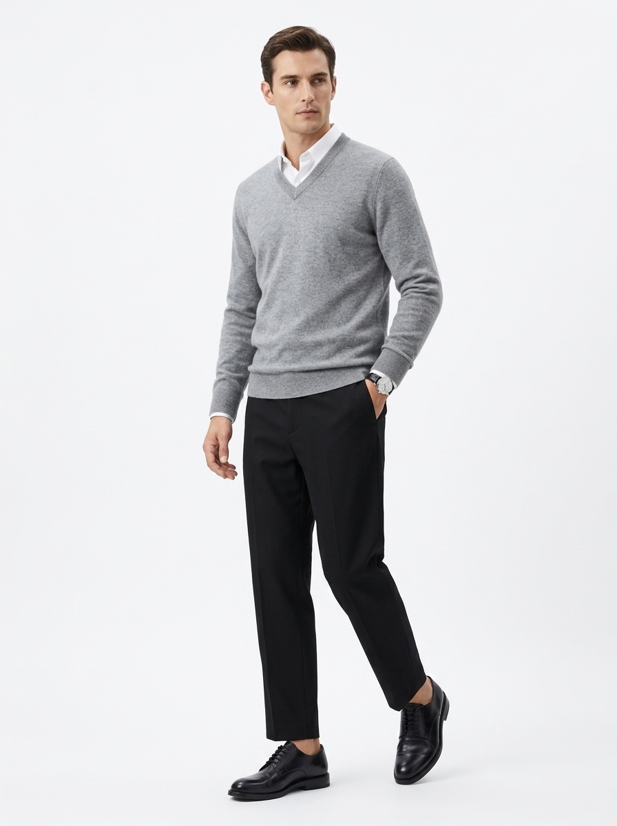 Men's V-Neck Knit Sweater Long Sleeve Pullover