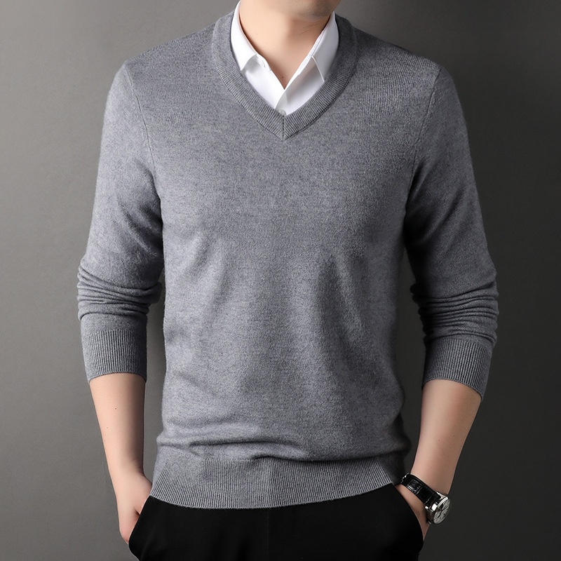 Men's V-Neck Knit Sweater Long Sleeve Pullover