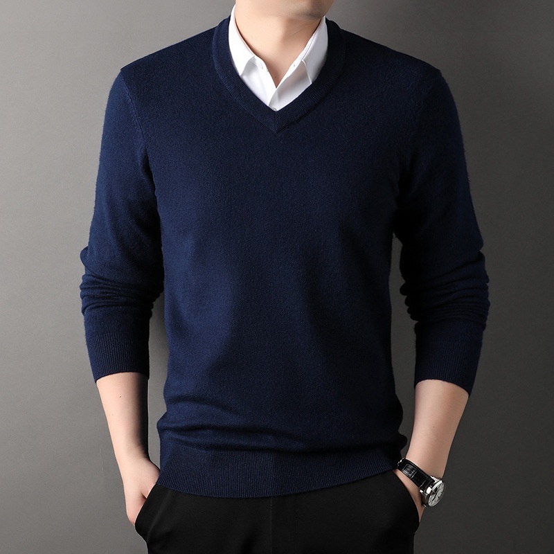 Men's V-Neck Knit Sweater Long Sleeve Pullover