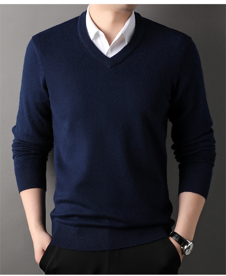Men's V-Neck Knit Sweater Long Sleeve Pullover