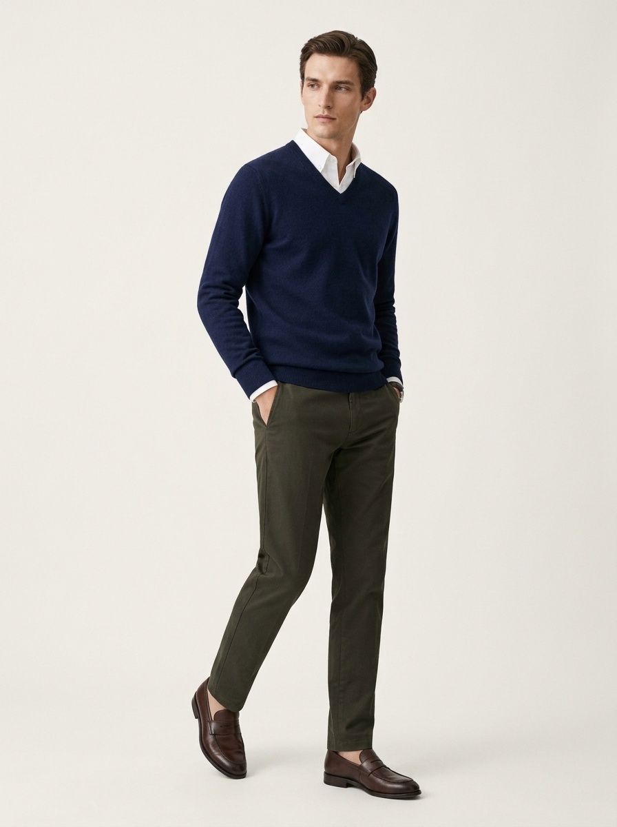 Men's V-Neck Knit Sweater Long Sleeve Pullover
