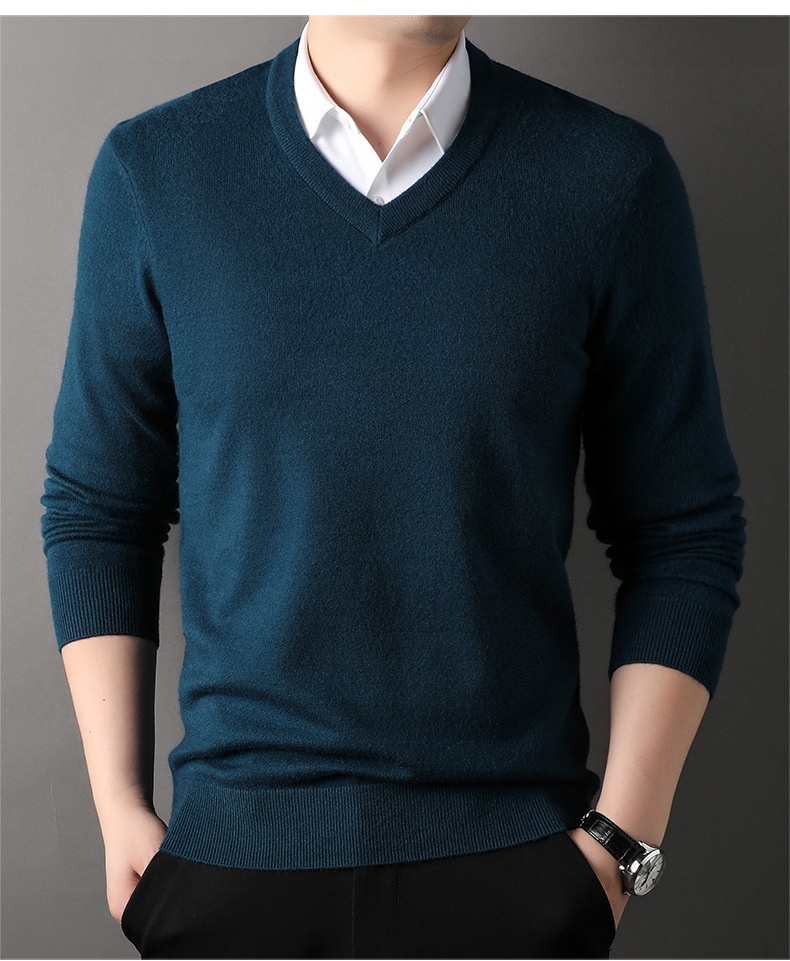 Men's V-Neck Knit Sweater Long Sleeve Pullover
