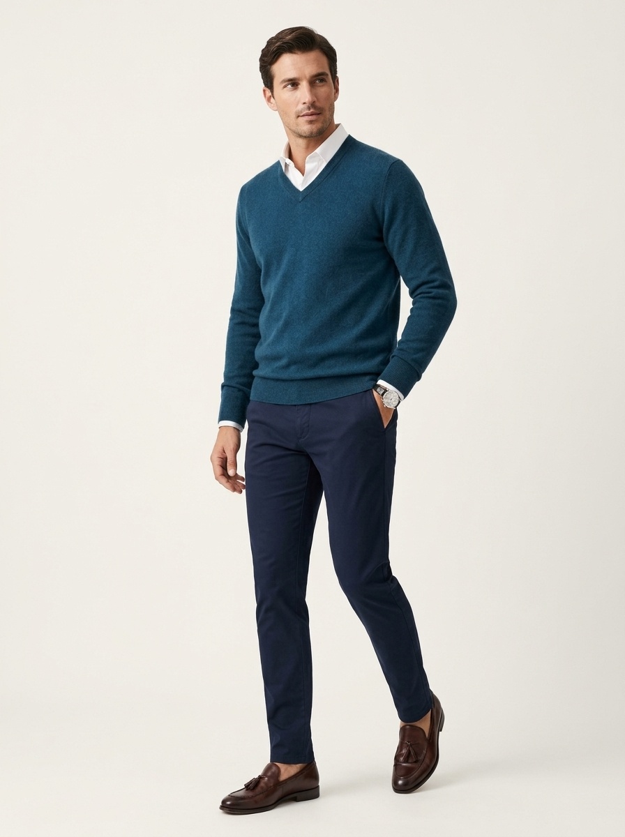 Men's V-Neck Knit Sweater Long Sleeve Pullover